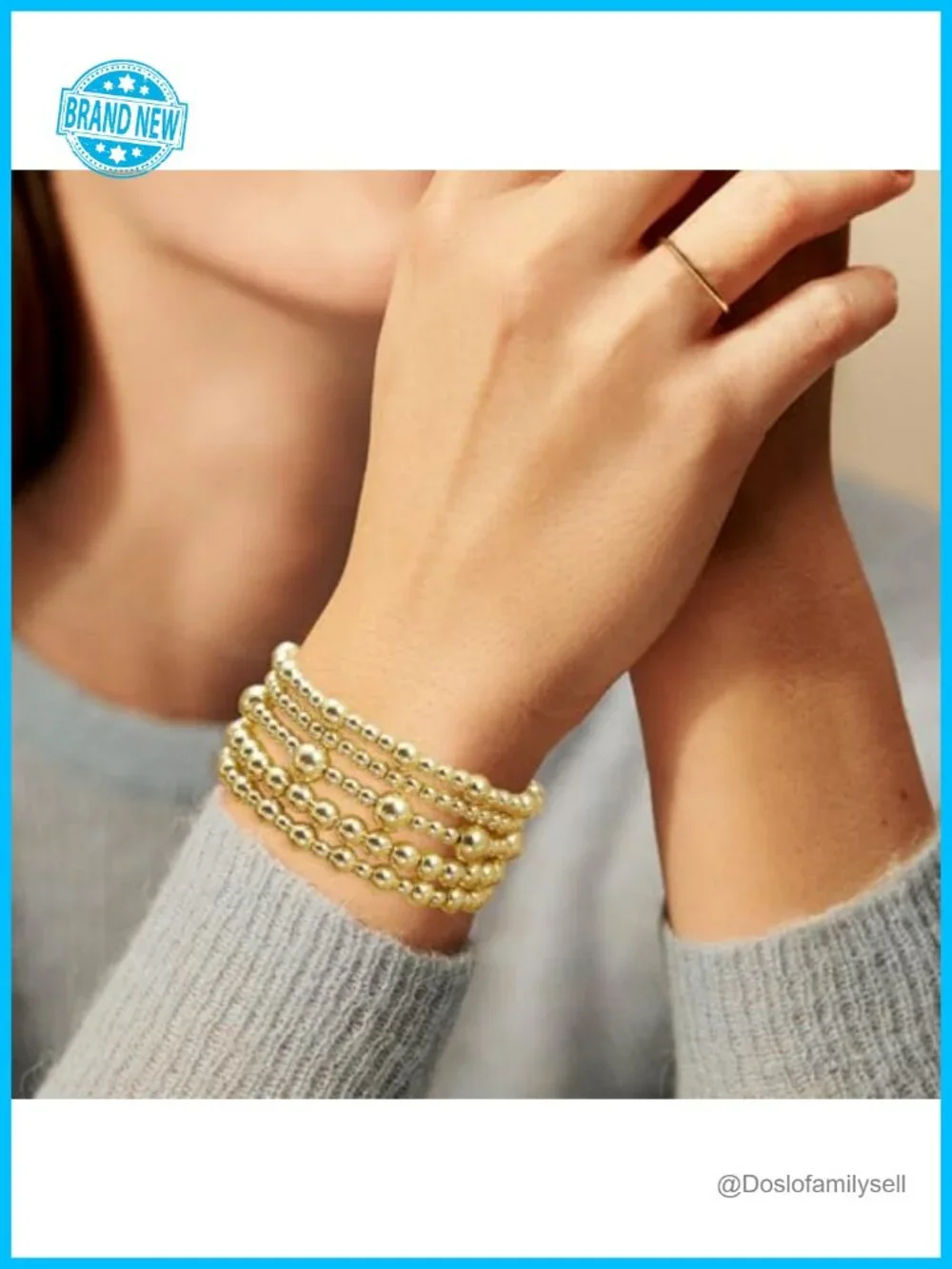 10pcs Gold Stackable Beaded Bracelets, Non Tarnish 14K Gold Plated, Dainty
